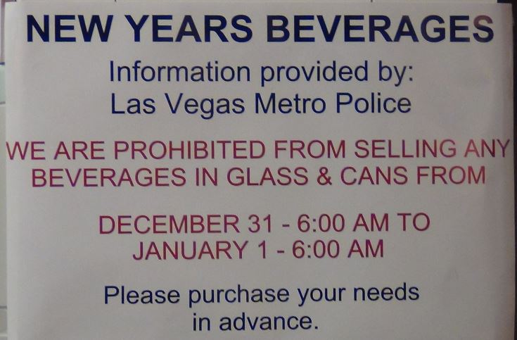 no drinking out of glass or cans on new years eve in las vegas