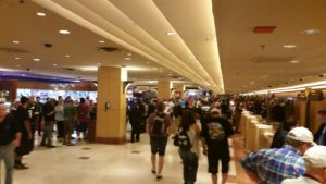 Frustrated Visitors line up at Ballys to get a new room without their luggage